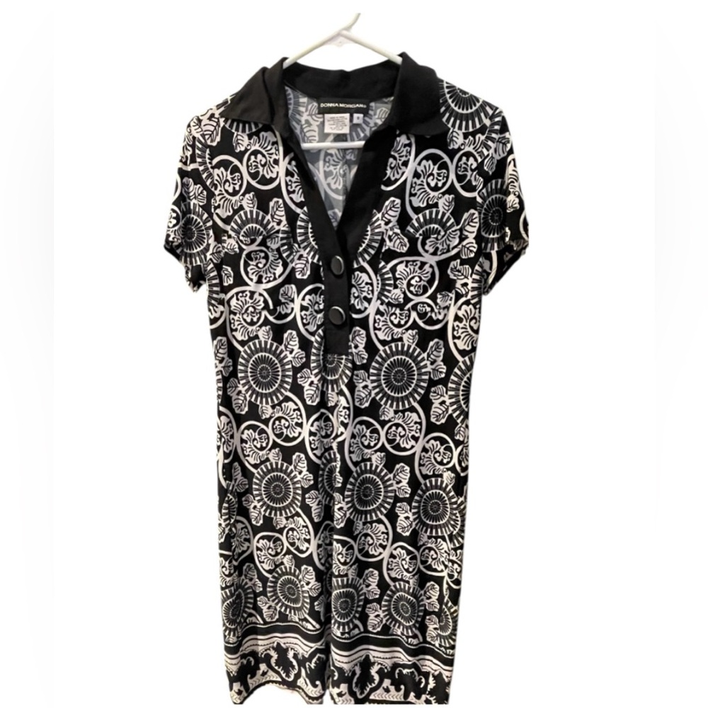 Donna Morgan Black White Short Sleeve Button Polo Dress